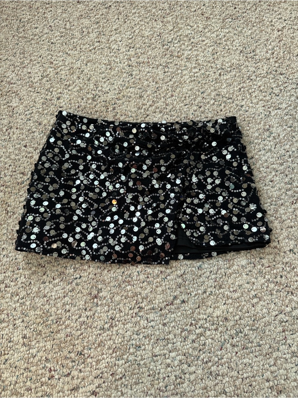 Black Sequin Mini Skirt with Silver Accents